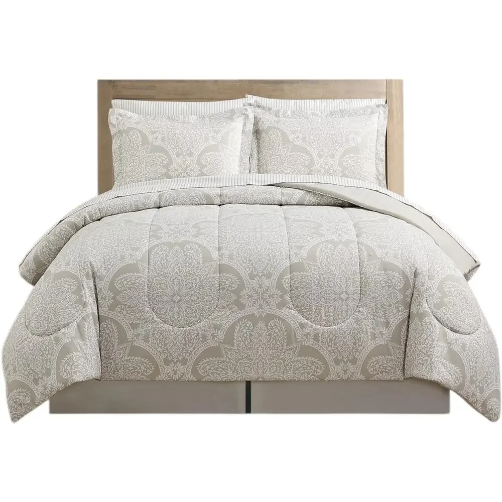 Sunham Neutral Damask 8 Pc Comforter Set Light Beige Queen